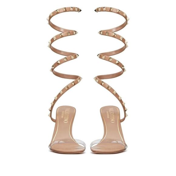 Valentino Garavani Rockstud PVC and leather wrap around heels sandals Nude 38 - Picture 5 of 8